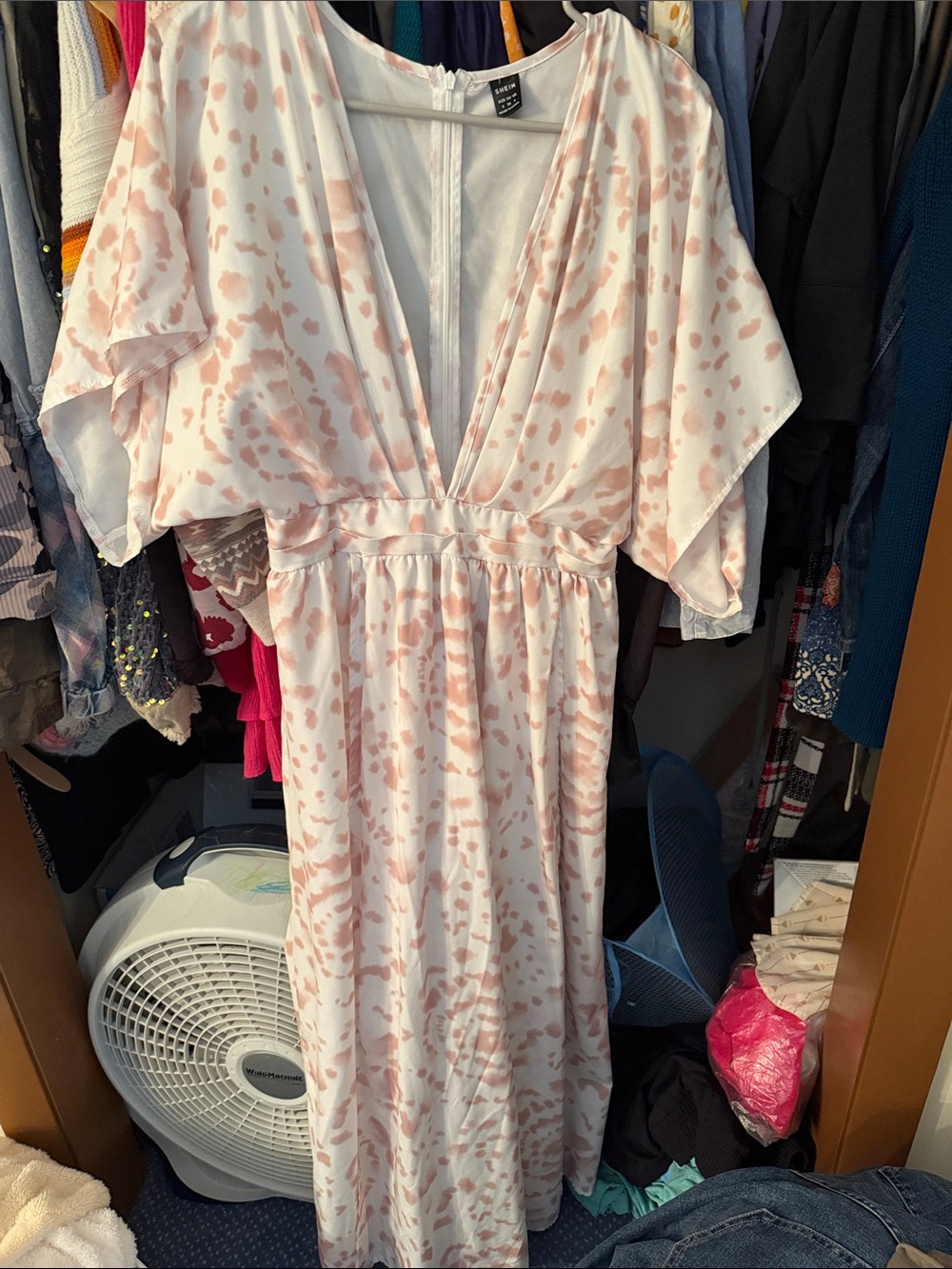 SHEIN White Maxi Dress with Blush Spot Print